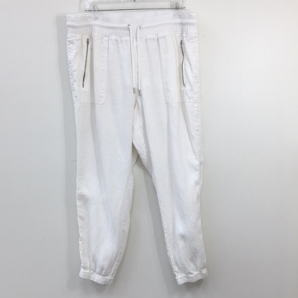 Athleta Cabo Linen Cheeta Abalone White Jogger Pant Size 18 EXCELLENT Condition
